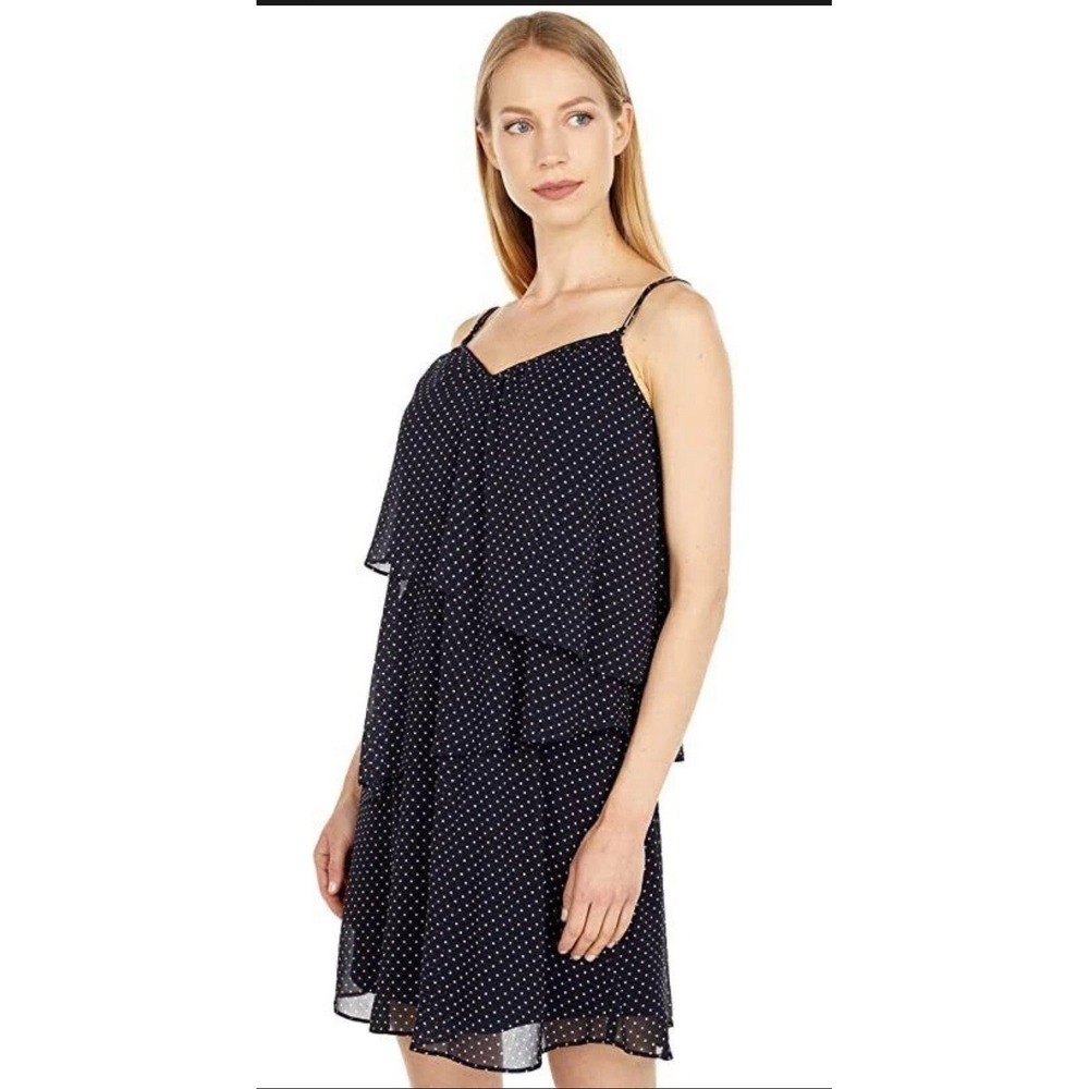 Ralph Lauren Polka-Dot Georgette Sleeveless Dress Size 12 Navy
